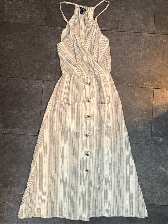 Indigo Rein Dresses & Skirts - Indigo Rein Cream Striped Button-Front Maxi Dress